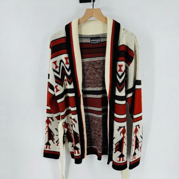 Dimensions Cardigan Sweater Large Belted Aztec Southwestern Knit Boho Wrap - Picture 1 of 6